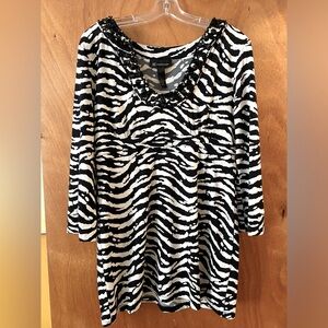 INC Womens Zebra Print Bead Embellished Tunic Top/ Mini Dresss - Size L